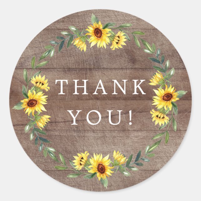 Rustic Sunflower Bridal Shower Thank You Favor Classic Round Sticker (Front)