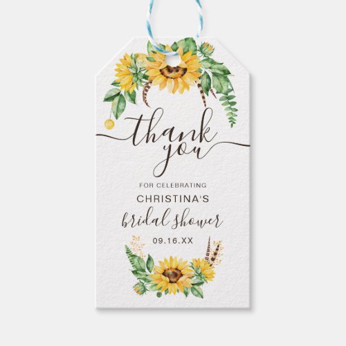 Rustic Sunflower Bridal Shower Thank You Favor Gift Tags