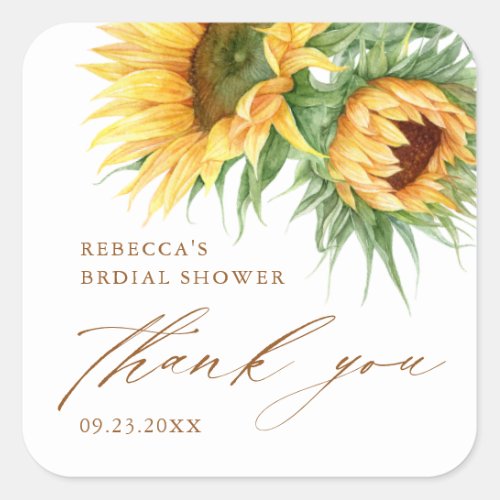 Rustic Sunflower Bridal Shower Thank You Favor  Square Sticker