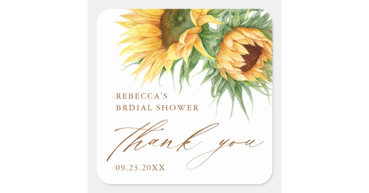 Rustic Sunflower Bridal Shower Thank You Favor Square Sticker | Zazzle