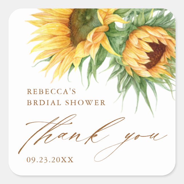 Rustic Sunflower Bridal Shower Thank You Favor  Square Sticker (Front)