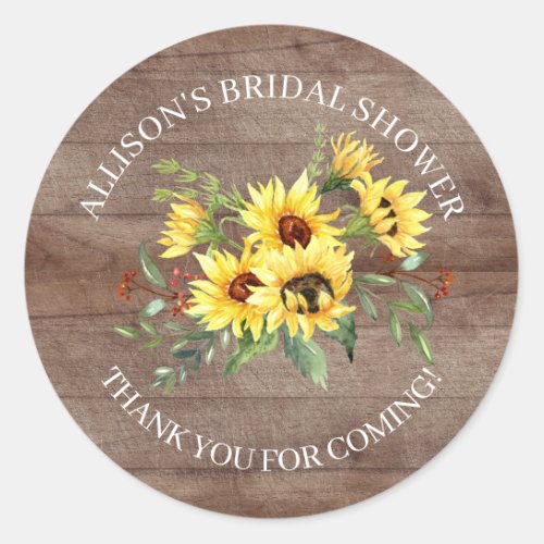 Rustic Sunflower Bridal Shower Thank You Shower Classic Round Sticker