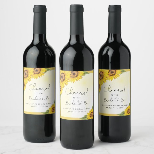 Rustic sunflower bridal shower wine label (Bottles)