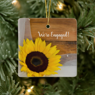 Rustic Sunflower Bridal Veil Country Engagement Ceramic Ornament