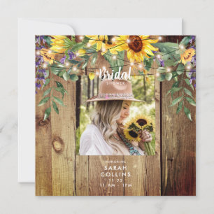 Rustic Sunflower Bride Photo Bridal Shower Square  Invitation