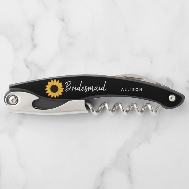 Rustic Sunflower Bridesmaid Personalized  Waiter's Corkscrew (Front)