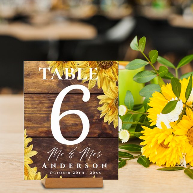 Rustic Sunflower Bright Yellow Wedding Party Table Number (Creator Uploaded)