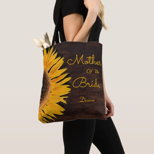 Rustic Sunflower Brown Wood Mother Of The Bride Tote Bag