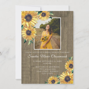 Rustic Sunflower Brown Wood Wedding Bridal Shower  Invitation