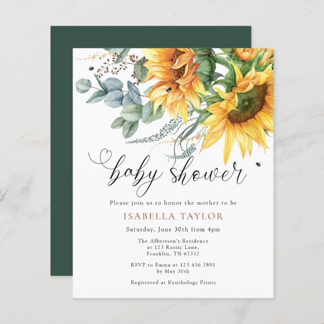 Rustic Sunflower Budget Baby Shower Invitation (Front/Back)