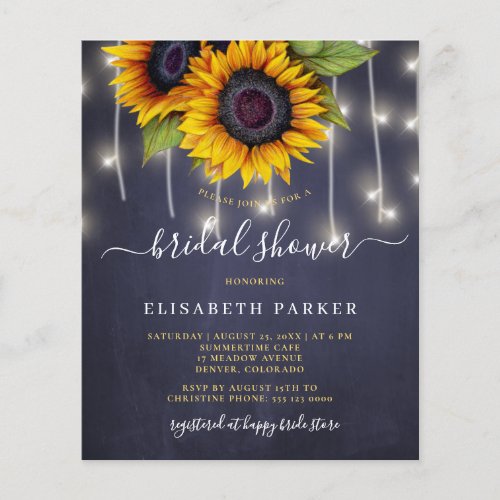 Rustic sunflower budget bridal shower invitation