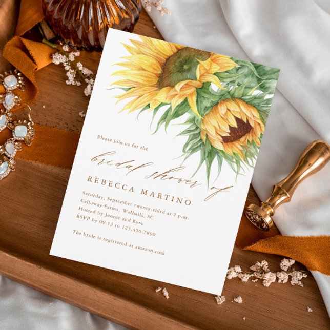 Rustic Sunflower Budget Bridal Shower Invitation (Rustic elegant sunflower fall wedding budget bridal shower invitation.)