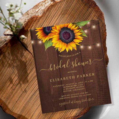 Rustic sunflower BUDGET bridal shower invitation