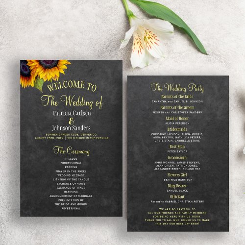 Rustic sunflower BUDGET wedding program