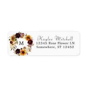 Rustic Sunflower & Burgundy 1Floral Return Address Label