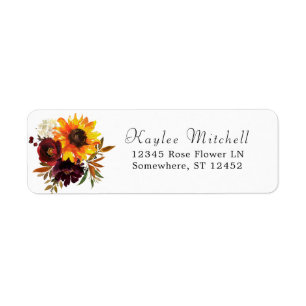 Rustic Sunflower Burgundy 2 Floral Return Address Label