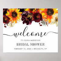 Rustic Sunflower Burgundy Bridal Shower Welcome