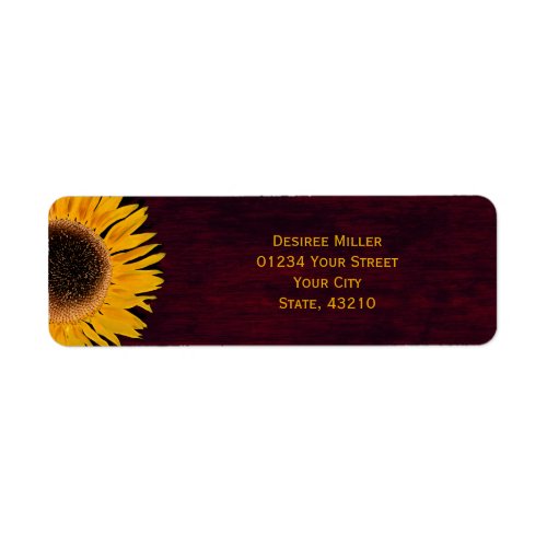 Rustic Sunflower Burgundy Country Wood Label
