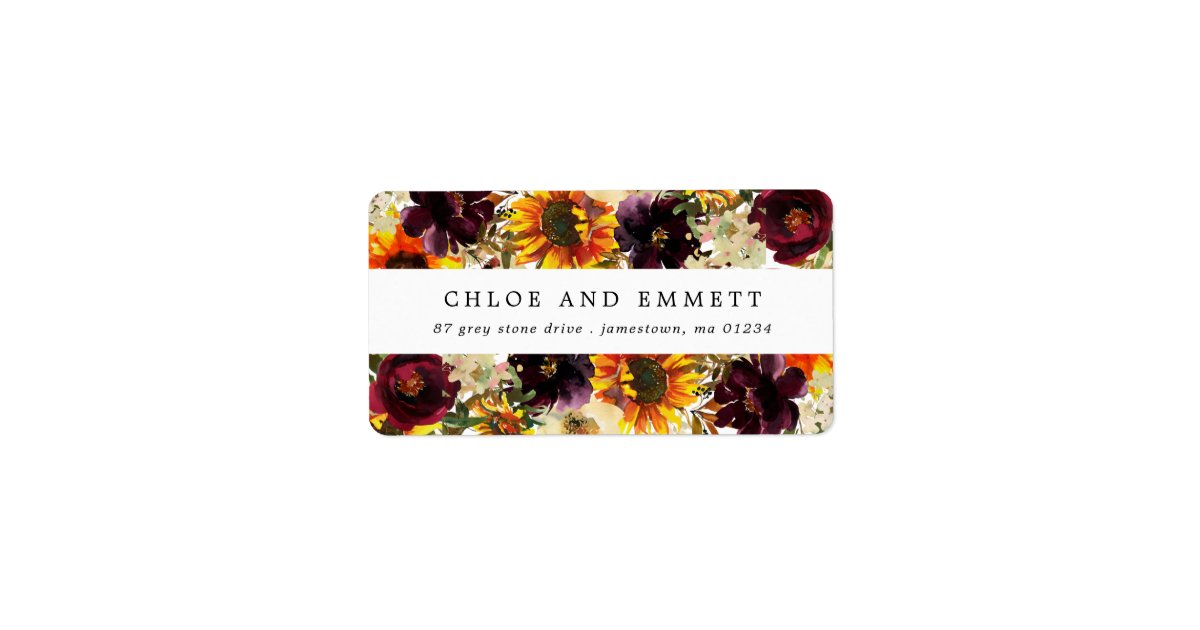 Rustic Sunflower Burgundy Floral Address Label | Zazzle