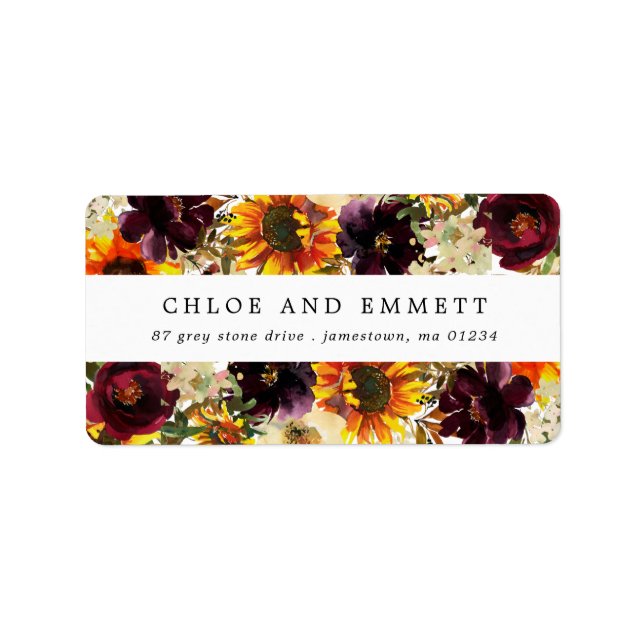 Rustic Sunflower Burgundy  Floral Address Label (Front)