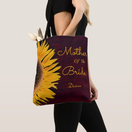 Rustic Sunflower Burgundy Mother Of The Bride Tote Bag