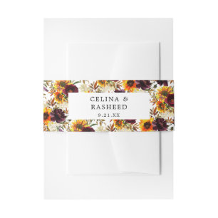 Rustic Sunflower & Burgundy, Purple Floral Invitation Belly Band