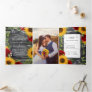 Rustic Sunflower Burgundy Red Rose Photo Wedding Tri-Fold Card