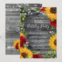 Rustic Sunflower Burgundy Rose Wood Birthday Party
