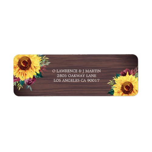 Rustic Sunflower Burgundy Rose Wood Label
