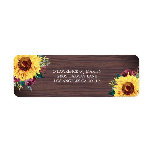 Rustic Sunflower Burgundy Rose Wood Label (Front)