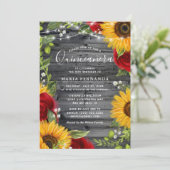 Rustic Sunflower Burgundy Rose Wood Quinceanera Invitation (Standing Front)