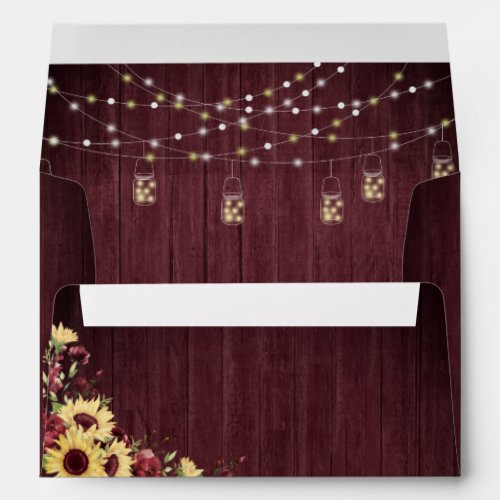 Rustic Sunflower Burgundy Wood Floral Wedding Envelope