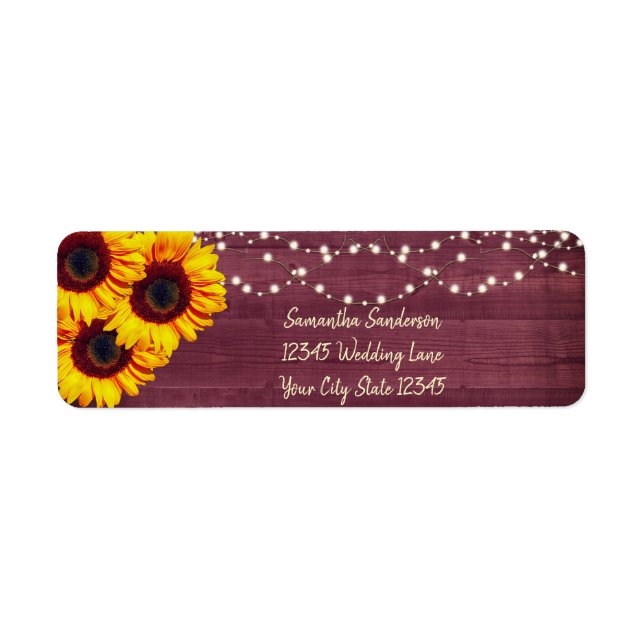 Rustic Sunflower Burgundy Wood Return Address Label (Front)
