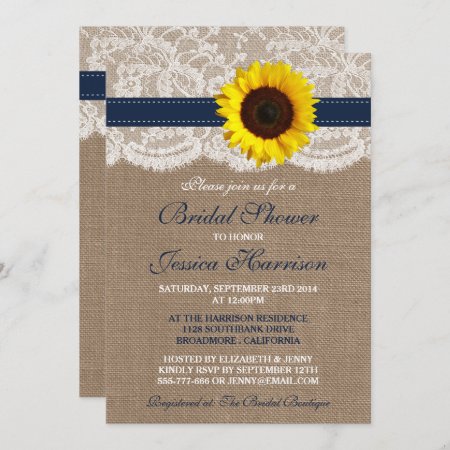 Rustic Sunflower, Burlap & Lace Bridal Shower Invitation
