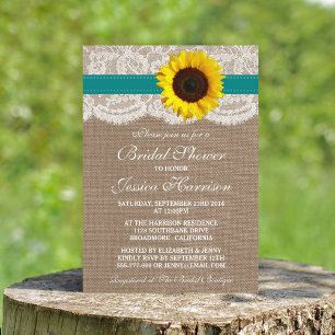 Rustic Sunflower, Burlap & Lace Bridal Shower Invitation