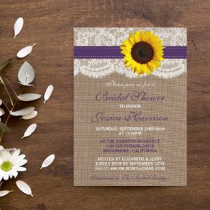 Rustic Sunflower, Burlap & Lace Bridal Shower Invitation