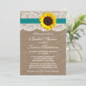 Rustic Sunflower, Burlap & Lace Bridal Shower Invitation (Standing Front)