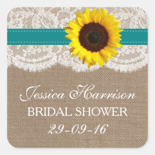 Rustic Sunflower, Burlap & Lace Bridal Shower Square Sticker