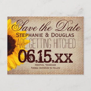 Rustic Sunflower Burlap Save the Date Postcards