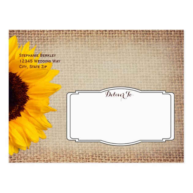 Rustic Sunflower Burlap Save The Date Postcards
