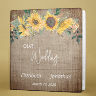 Rustic Sunflower Burlap Wedding Country 3 Ring Binder