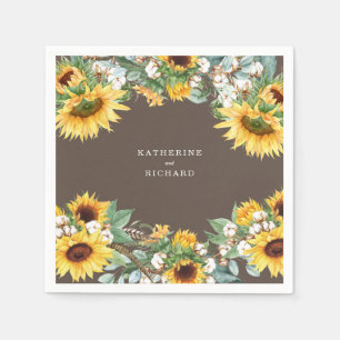 Rustic Sunflower Burst Custom Couple Names Napkins