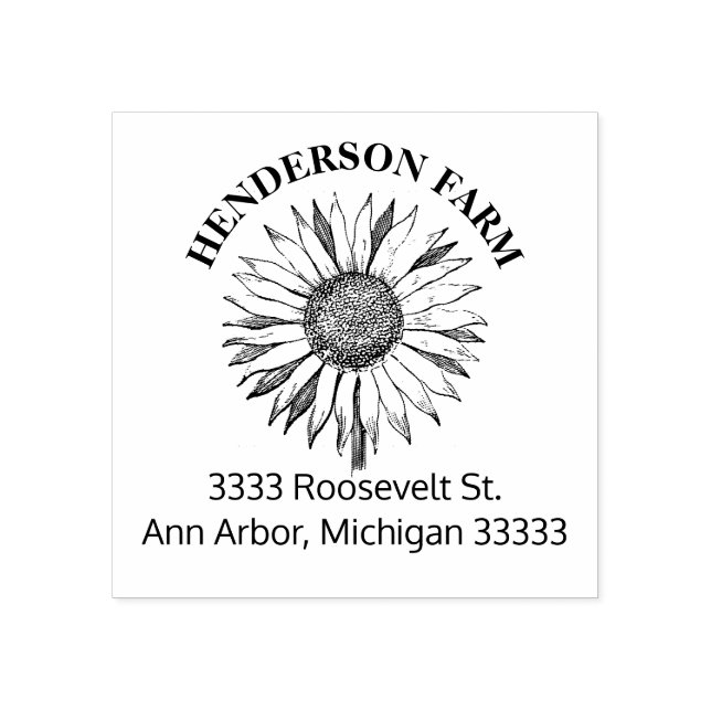 Rustic Sunflower Business Name Rubber Stamp (Imprint)