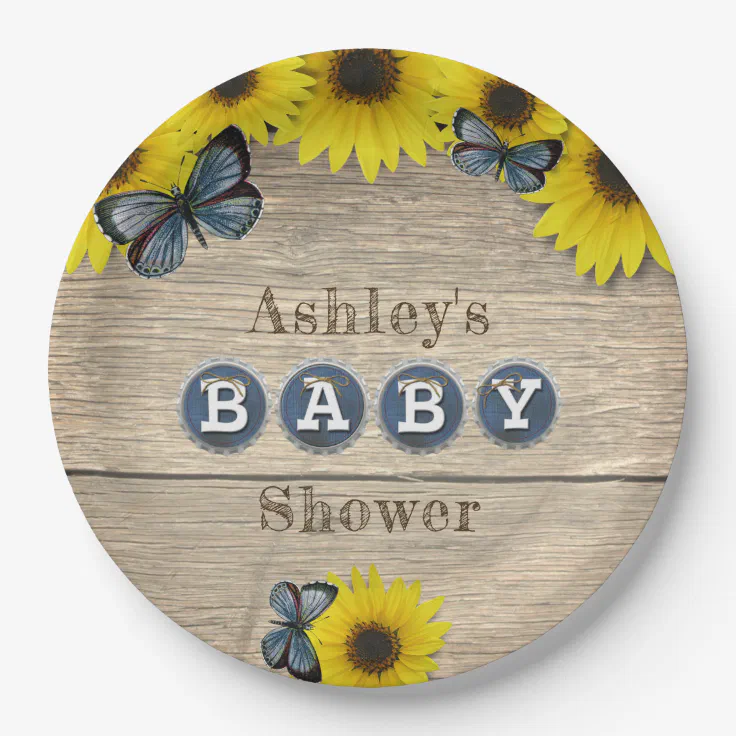Rustic Sunflower Butterflies Baby Shower Paper Plates Zazzle