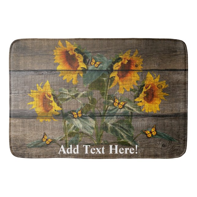 Rustic Sunflower Butterflies Barn Board Bath Mat (Front)