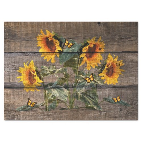 Rustic Sunflower Butterflies Barn Board Tissue Paper