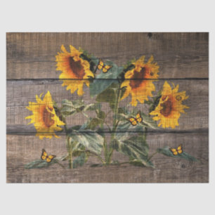 Rustic Sunflower Butterflies Barn Board Tissue Paper
