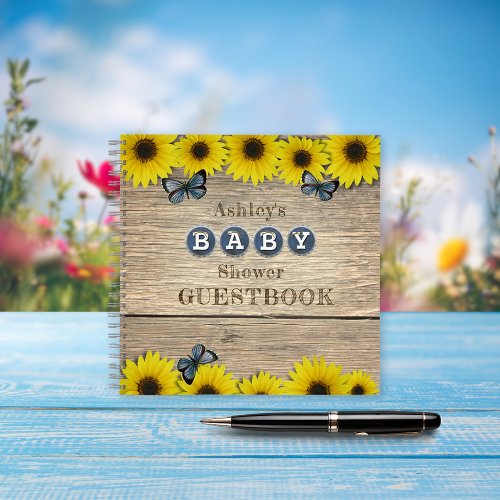 Rustic Sunflower Butterfly Baby Shower Guest Book