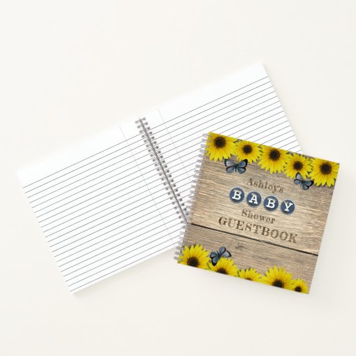 Rustic Sunflower Butterfly Baby Shower Guest Book Zazzle