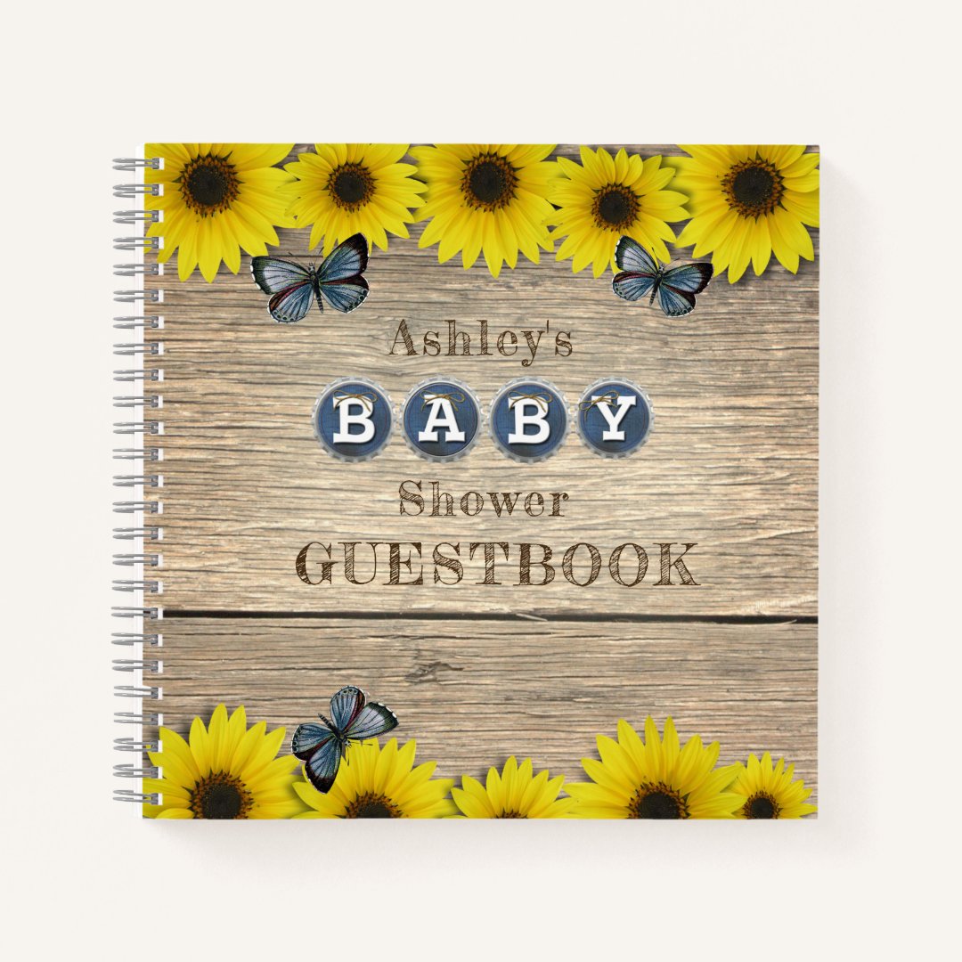 Rustic Sunflower Butterfly Baby Shower Guest Book Zazzle